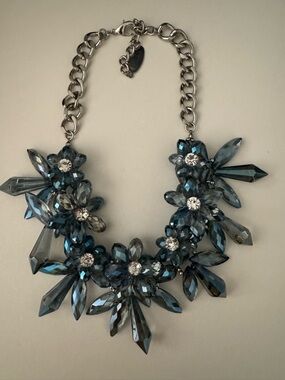 Chico's Blue Crystal Floral Statement Necklace